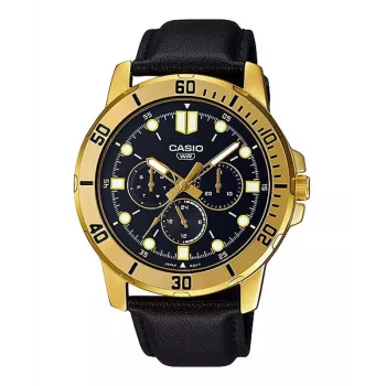 CASIO MTPVD300GL1EU Reloj de hombre analógico de cuarzo 45mm Tono dorado Acero inoxidable Piel negra