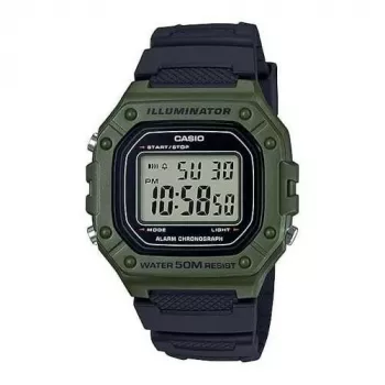 CASIO W-218H-3AVDF reloj digital - resina verde, 50m de resistencia al agua, retroiluminación LED