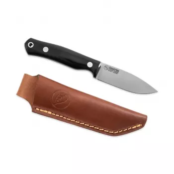 Casström No.8 SFK Cuchillo bushcraft de hoja fija, mango de micarta negra, acero 14C28N