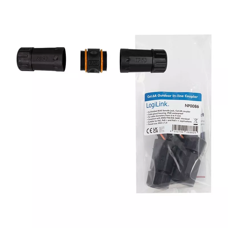 Acoplador de exterior CAT6a IP68 RJ45 hembra a hembra conector Ethernet apantallado