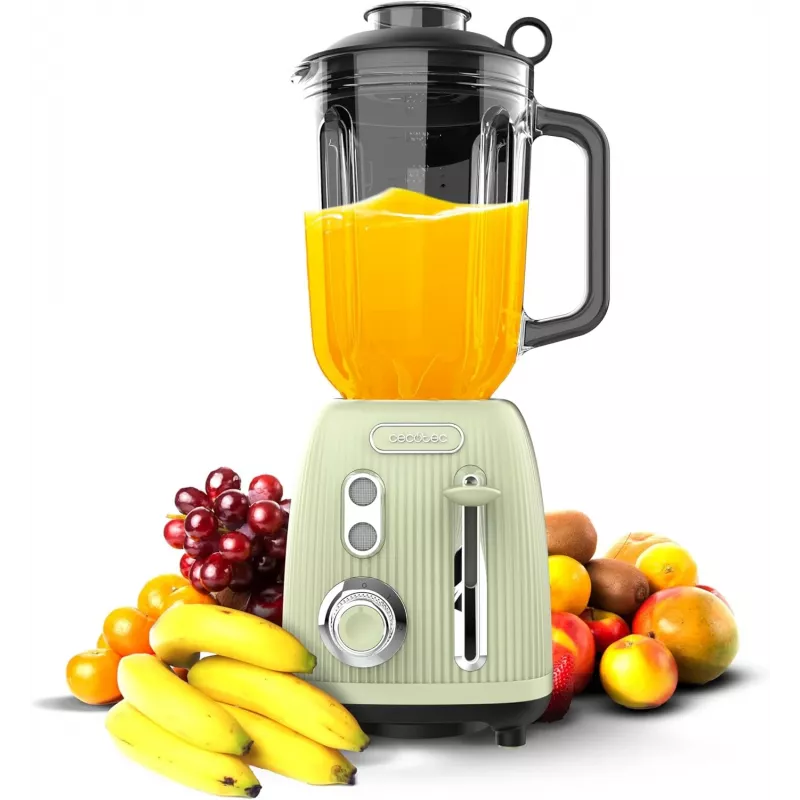 Cecotec Mixer Power Black Titanium RetroGreen, 1200 W, 1,5 L jarra de vidrio, Verde