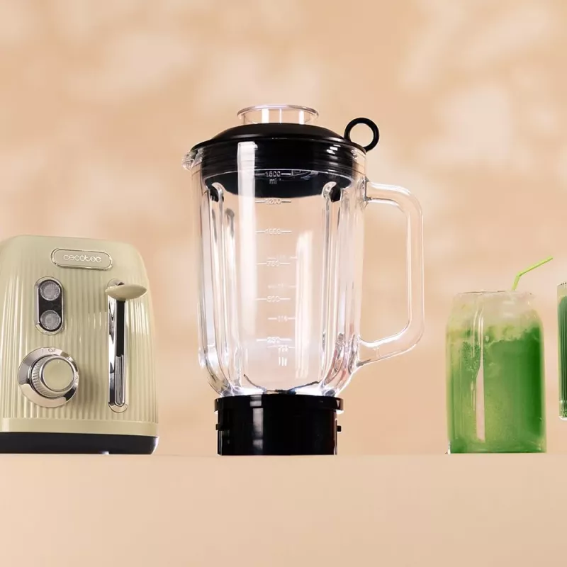 Cecotec Mixer Power Black Titanium RetroGreen, 1200 W, 1,5 L jarra de vidrio, Verde