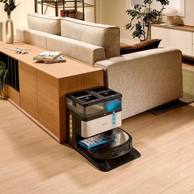 Robot aspirador Cecotec Conga Z100, aspiración en húmedo y en seco, 20000 Pa, 320 min de autonomía, 5200 mAh, depósito de polvo de 3 L, Negro