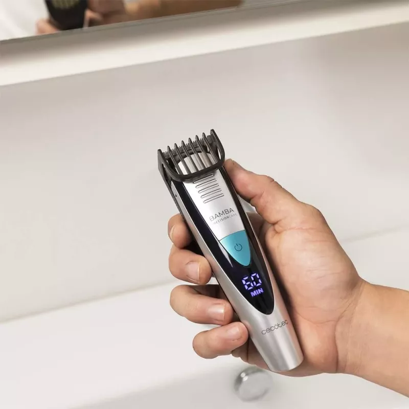 Cecotec PrecisionCare Pro Recortadora inalámbrica en húmedo y en seco 5 en 1, 13 niveles de longitud, Negro/Plata