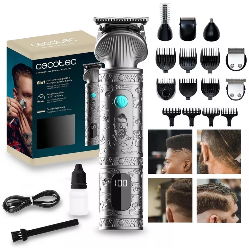 Cecotec PrecisionCare Samurai Recortadora de pelo y barba con perfilador, Negra