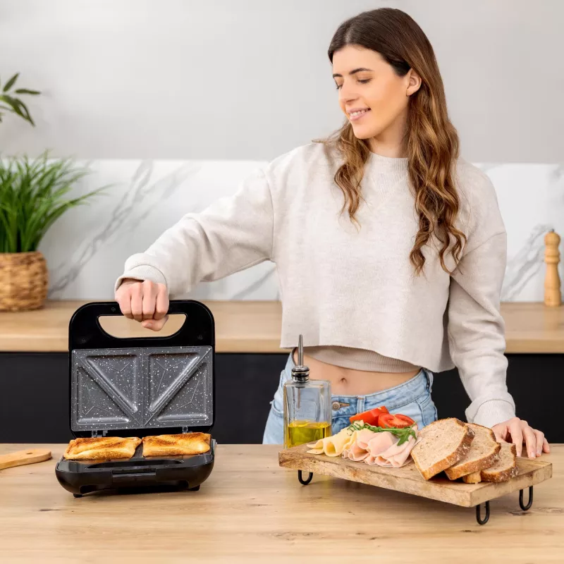 CECOTEC Rock'nToast Classic+ Sandwichera (acero inoxidable/negro, 800 W, para 2 personas)
