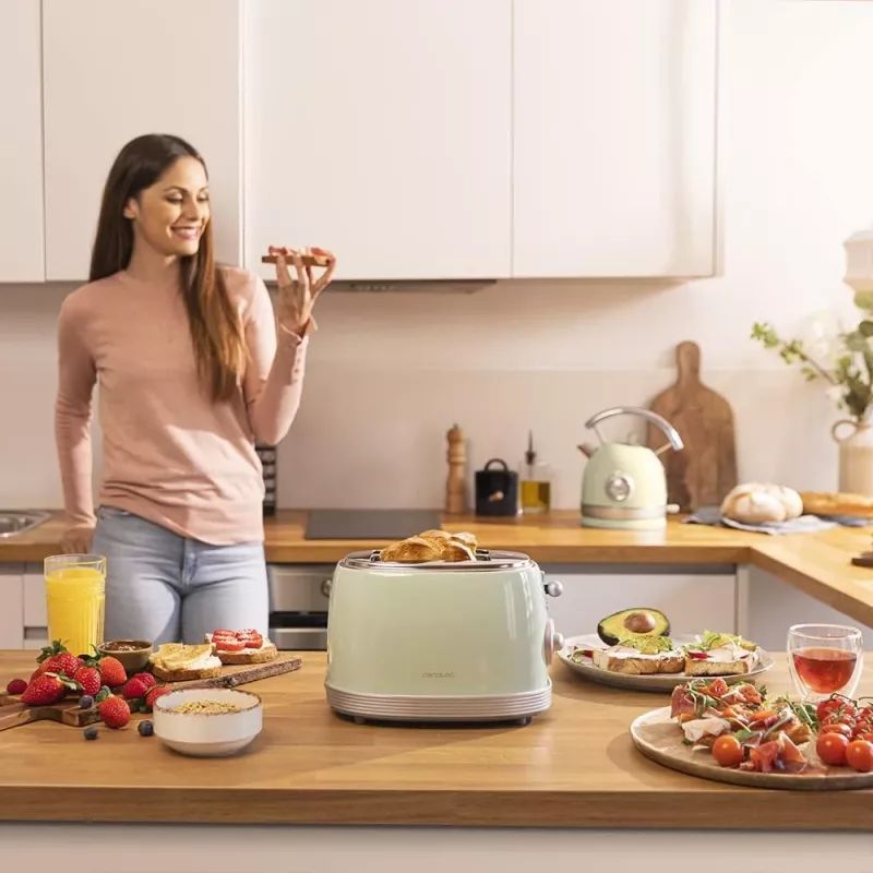 Cecotec Tostadora Toast&Taste 800 Vintage 850 W 2 ranuras Acero inoxidable Verde claro