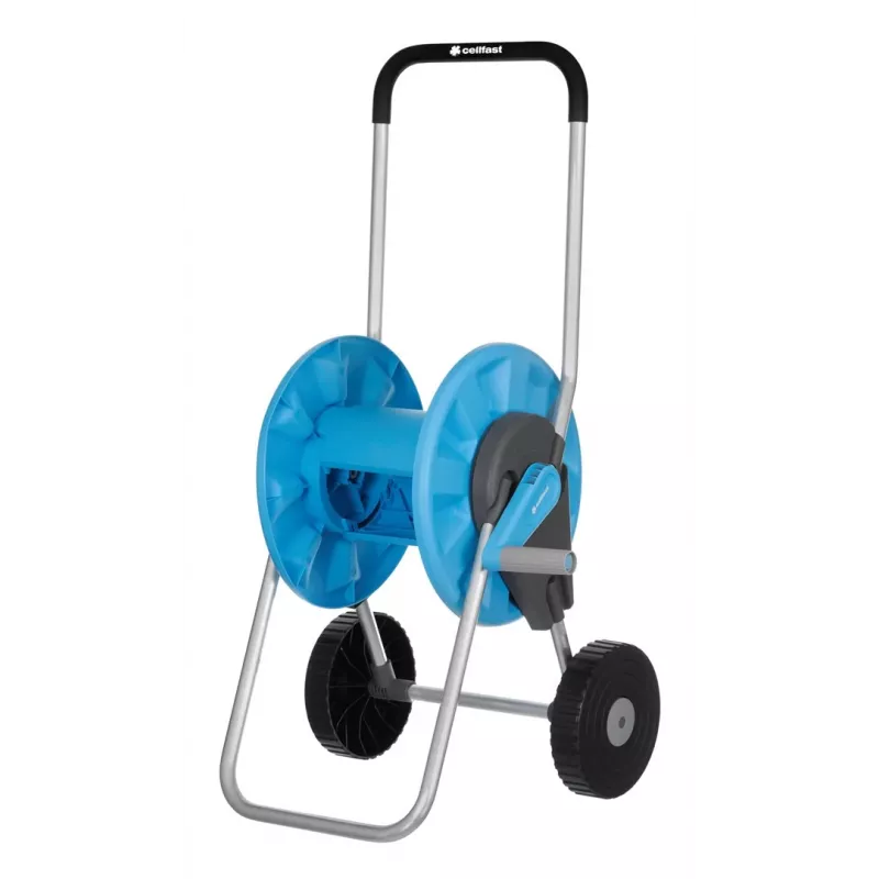 Cellfast 55-250 ALUPLUS Carro de jardín – Carro portamangueras de aluminio para hasta 60 m, manivela ergonómica, asa ajustable, antikinks, resistente a los rayos UV y a la corrosión