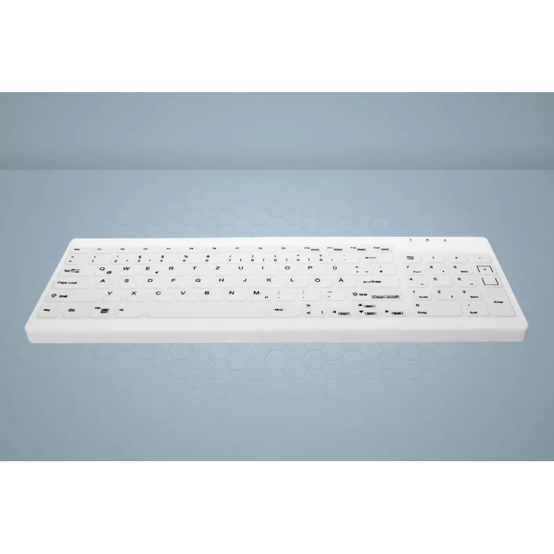 CHERRY Contour Active Key QuickClean AK-C7012 Teclado con cable, Negro, QWERTY, USB, CHERRY SX Scissor Technology, 105 teclas, diseño Slim, superficie desinfectable