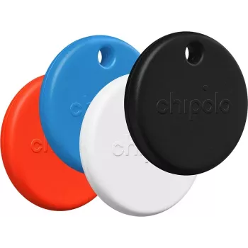 Chipolo POP – Rastreador Bluetooth con batería intercambiable para iOS y Android, pack de 4 - Negro, Blanco, Rojo, Azul