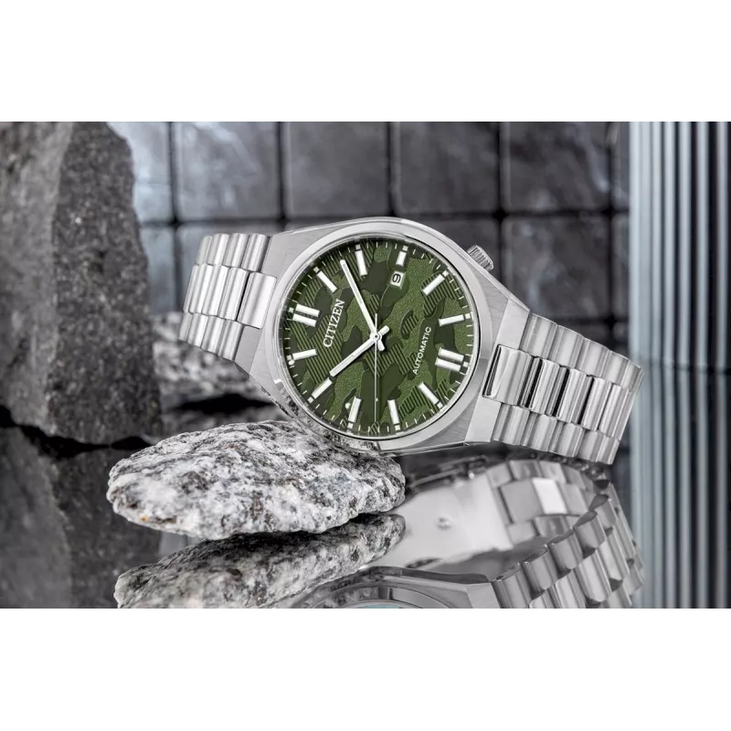 CITIZEN reloj de hombre automático NJ0159-86X 40mm brazalete de acero inoxidable dorado esfera verde