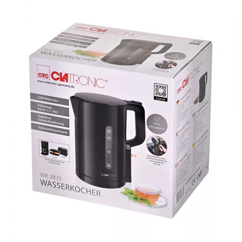 Clatronic WK 3835 Hervidor inalámbrico 1,7 l 2200 W negro plástico