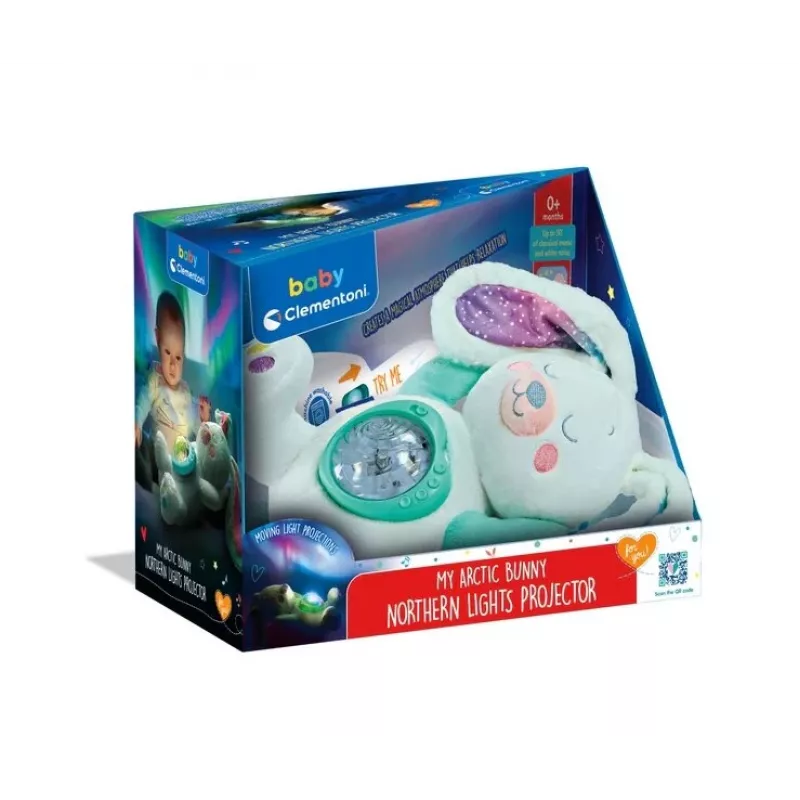 Clementoni peluche – proyector de conejo con cielo estrellado, melodías y sonidos de la naturaleza