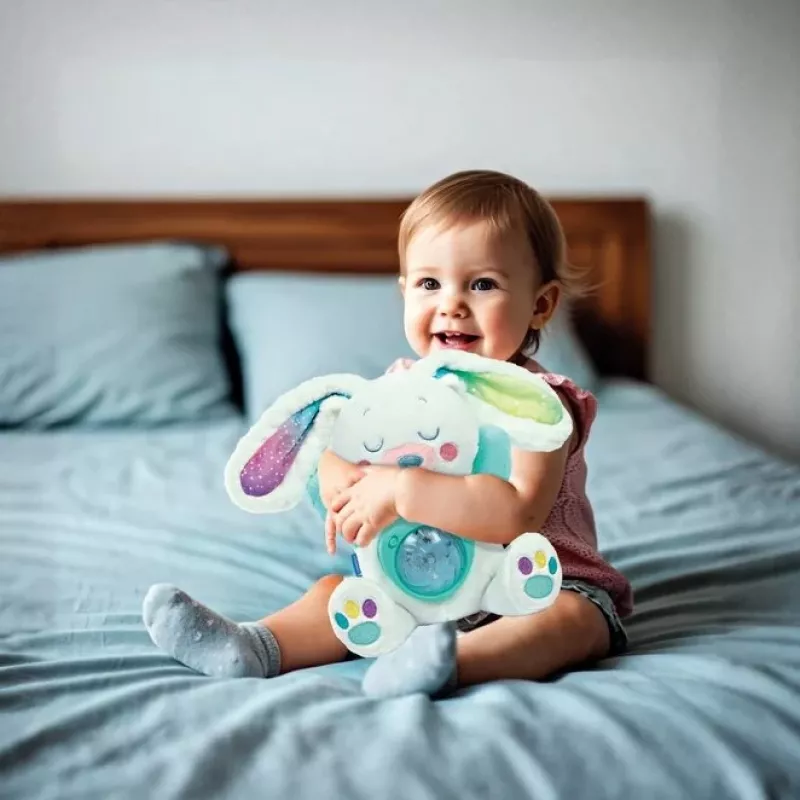 Clementoni peluche – proyector de conejo con cielo estrellado, melodías y sonidos de la naturaleza