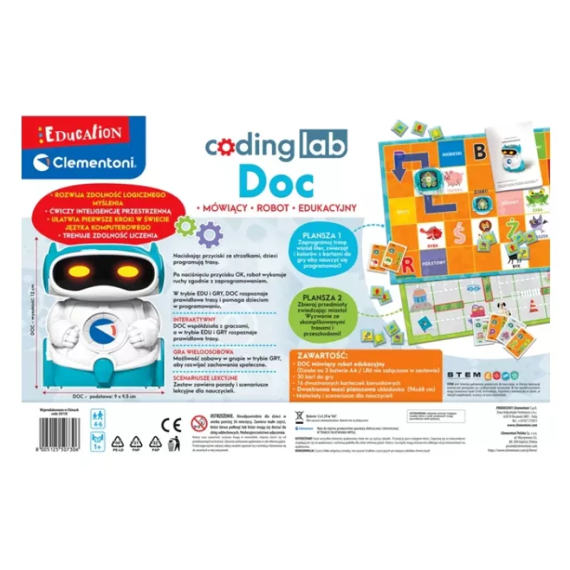 Clementoni DOC robot educativo para niños, idioma polaco, a partir de 5 años, juguete de programación STEM