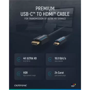 Clicktronic Casual cable adaptador USB-C a HDMI, 1 m, 4K Ultra HD 60 Hz, negro 44928