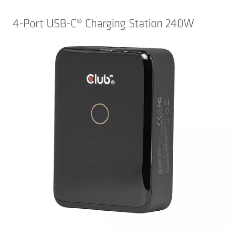 CLUB 3D CAC-1933 estación de carga USB-C de 4 puertos, 240W GaN PD 3.1, PPS, pantalla LED