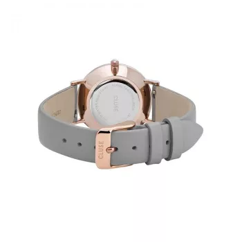 CLUSE Reloj de mujer CL30049 33 mm caja de acero inoxidable oro rosa correa de piel gris