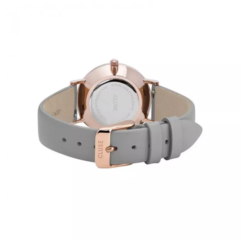 CLUSE Reloj de mujer CL30049 33 mm caja de acero inoxidable oro rosa correa de piel gris