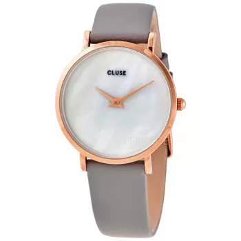 CLUSE Reloj de mujer CL30049 33 mm caja de acero inoxidable oro rosa correa de piel gris