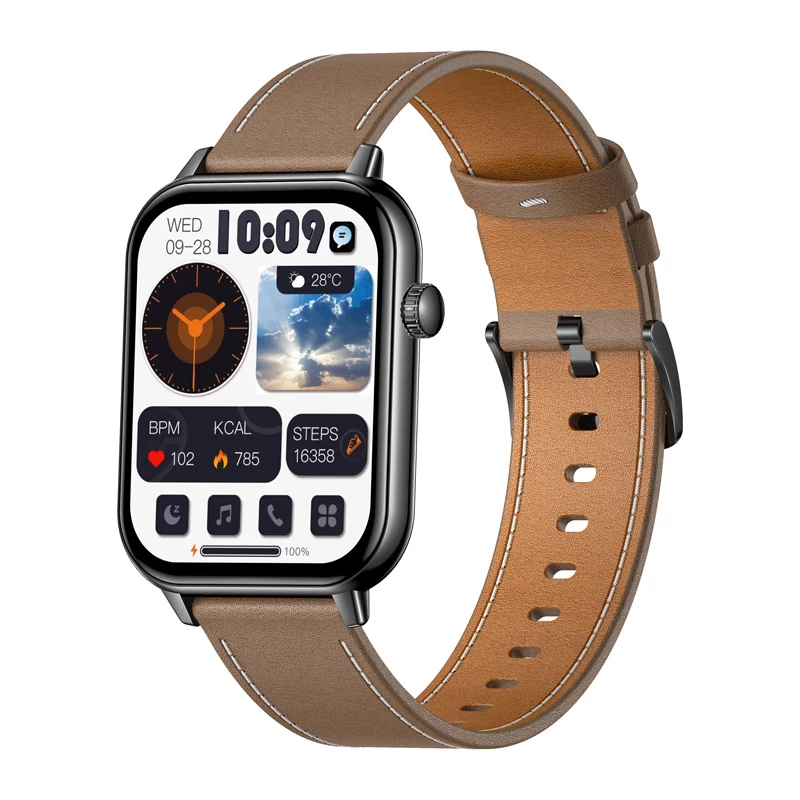 COLMI C28 Smartwatch – negro + correa de piel marrón