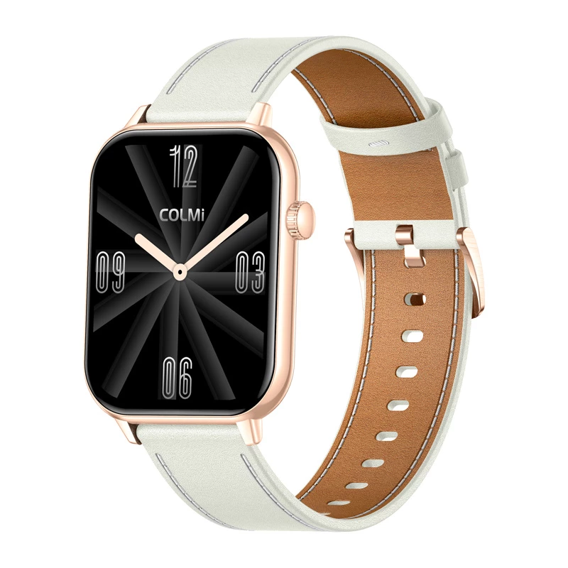 COLMI C28 Smartwatch en dorado con correa de piel blanca