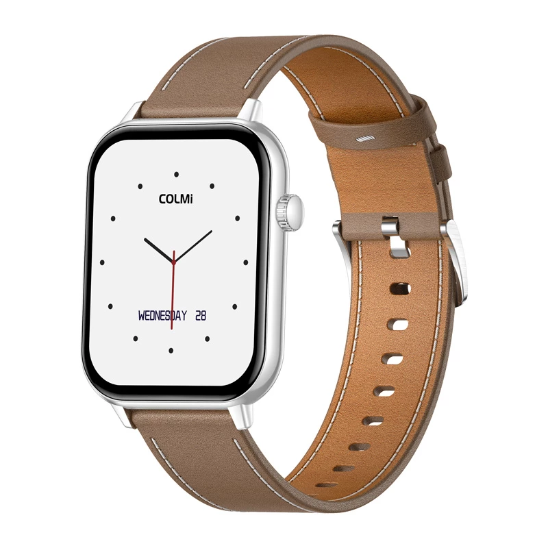 COLMI C28 Smartwatch – plateado + correa de piel marrón
