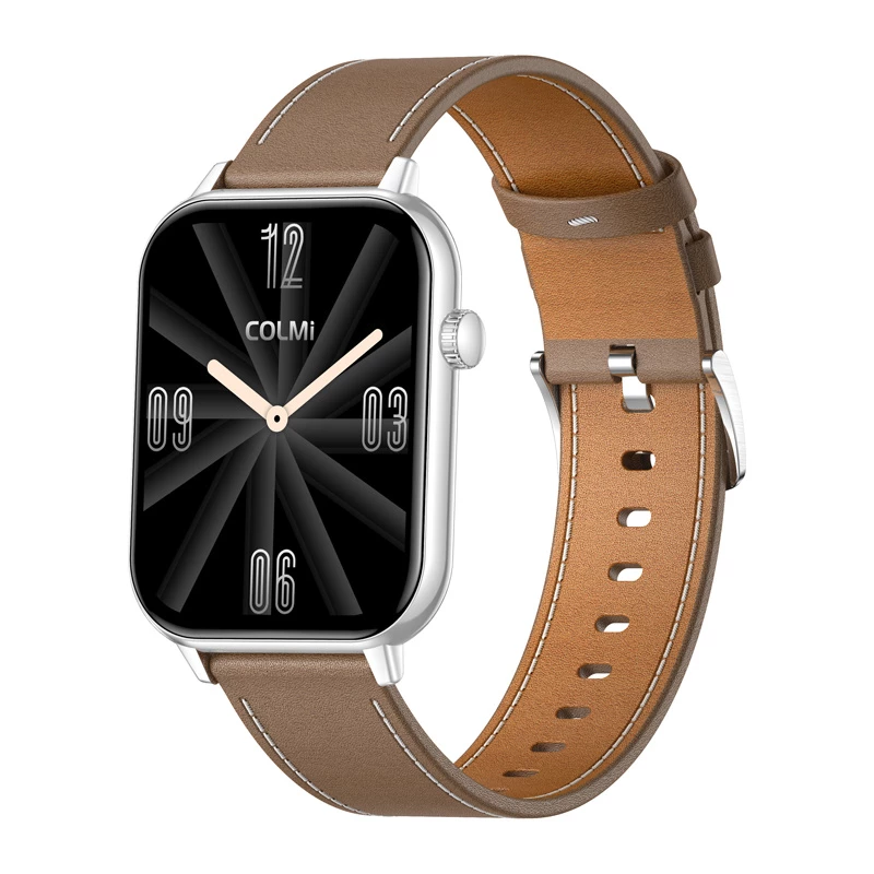 COLMI C28 Smartwatch – plateado + correa de piel marrón