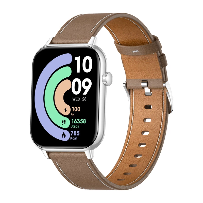 COLMI C28 Smartwatch – plateado + correa de piel marrón