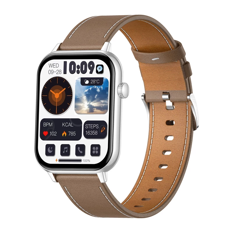 COLMI C28 Smartwatch – plateado + correa de piel marrón