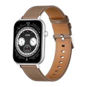 COLMI C28 Smartwatch – plateado + correa de piel marrón
