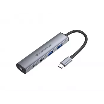 Conceptronic hub dock USB-C 4 en 1 con 2x USB-C, 2x USB-A y 100W PD - gris