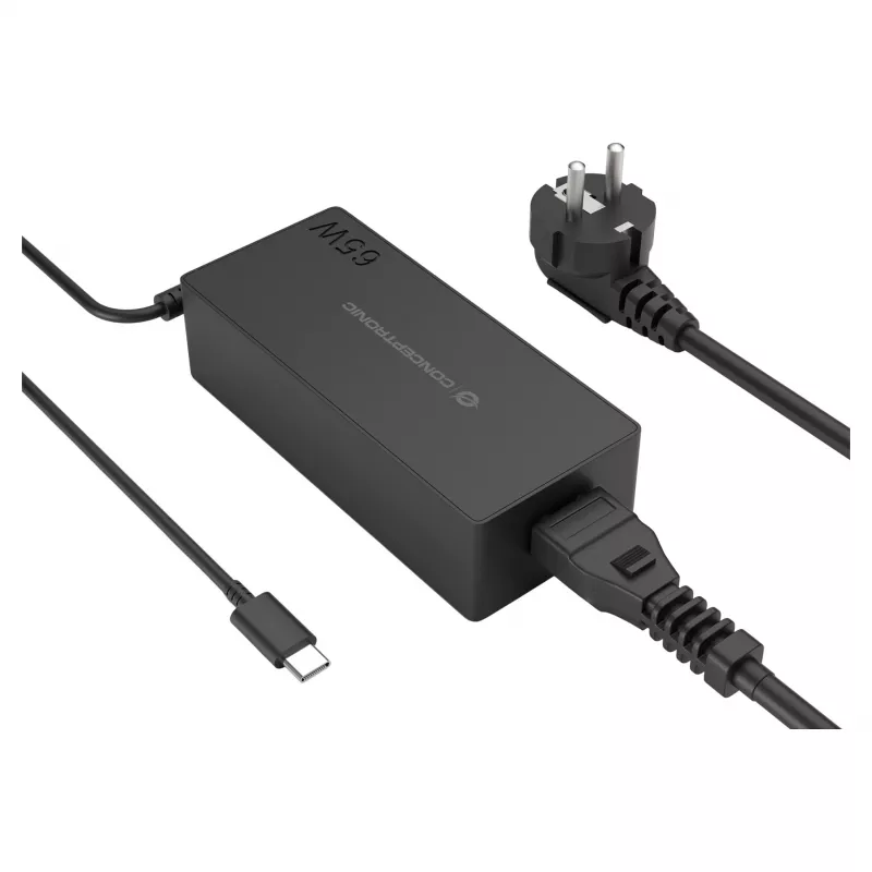 CONCEPTRONIC cargador USB-C GaN de 65W, 1 puerto, PD3.0/PPS, negro