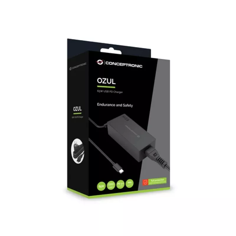 CONCEPTRONIC cargador USB-C GaN de 65W, 1 puerto, PD3.0/PPS, negro