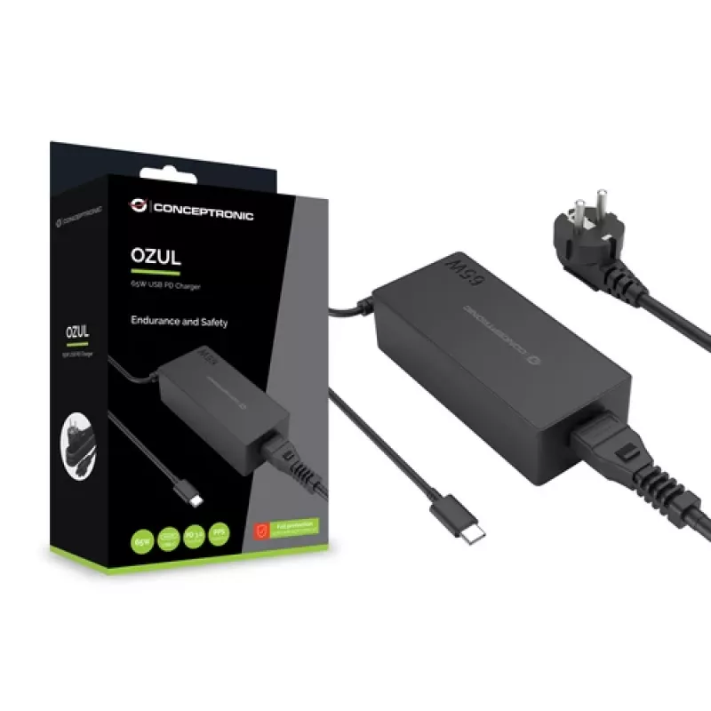 CONCEPTRONIC cargador USB-C GaN de 65W, 1 puerto, PD3.0/PPS, negro