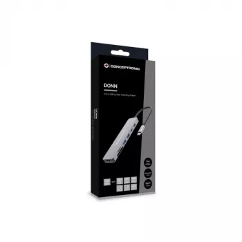 CONCEPTRONIC Estación de acoplamiento USB-C de 7 en 1 con HDMI, USB-C PD, 2x USB-A, lector de tarjetas SD y microSD, cable de 25 cm, Space Grey
