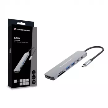 CONCEPTRONIC Estación de acoplamiento USB-C de 7 en 1 con HDMI, USB-C PD, 2x USB-A, lector de tarjetas SD y microSD, cable de 25 cm, Space Grey