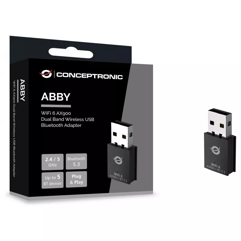 Conceptronic ABBY26B Adaptador WiFi 6 AX900 Dual-Band USB y Bluetooth 5.3