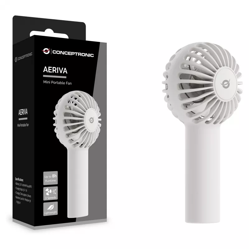 CONCEPTRONIC AERIVA01W Ventilador mini portátil blanco – recargable, 3 velocidades, USB-C