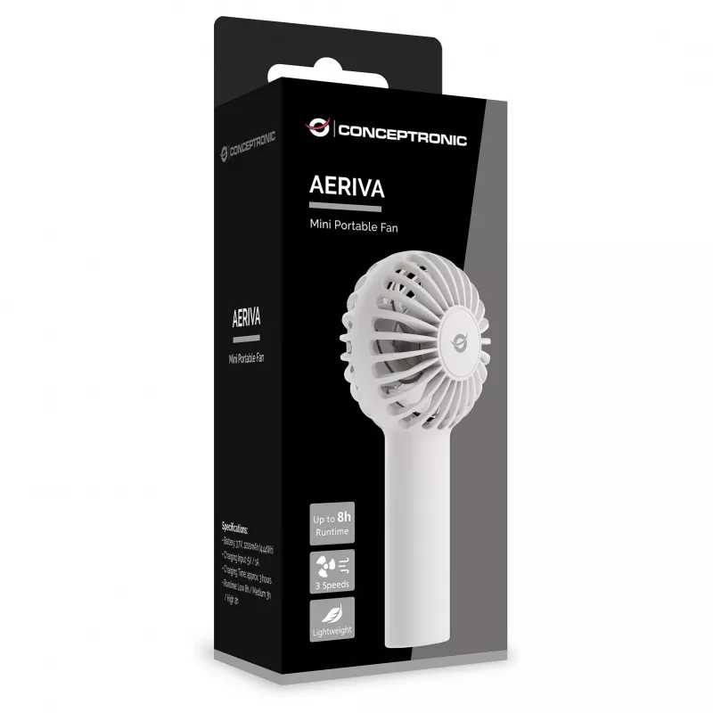 CONCEPTRONIC AERIVA01W Ventilador mini portátil blanco – recargable, 3 velocidades, USB-C