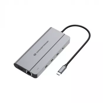 Conceptronic DONN34G estación de acoplamiento USB 3.2 Gen 2 MST 10 en 1, HDMI 4K60Hz, DisplayPort 8K30Hz, GbE, USB-C 10Gbps x 3, USB-A 480Mbps x 2, audio, 100W USB PD