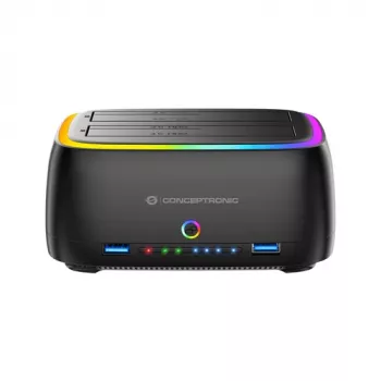 Conceptronic DONN36B base de acoplamiento para HDD/SSD SATA de 2 bahías, USB 3.0, 2x USB-A, negra