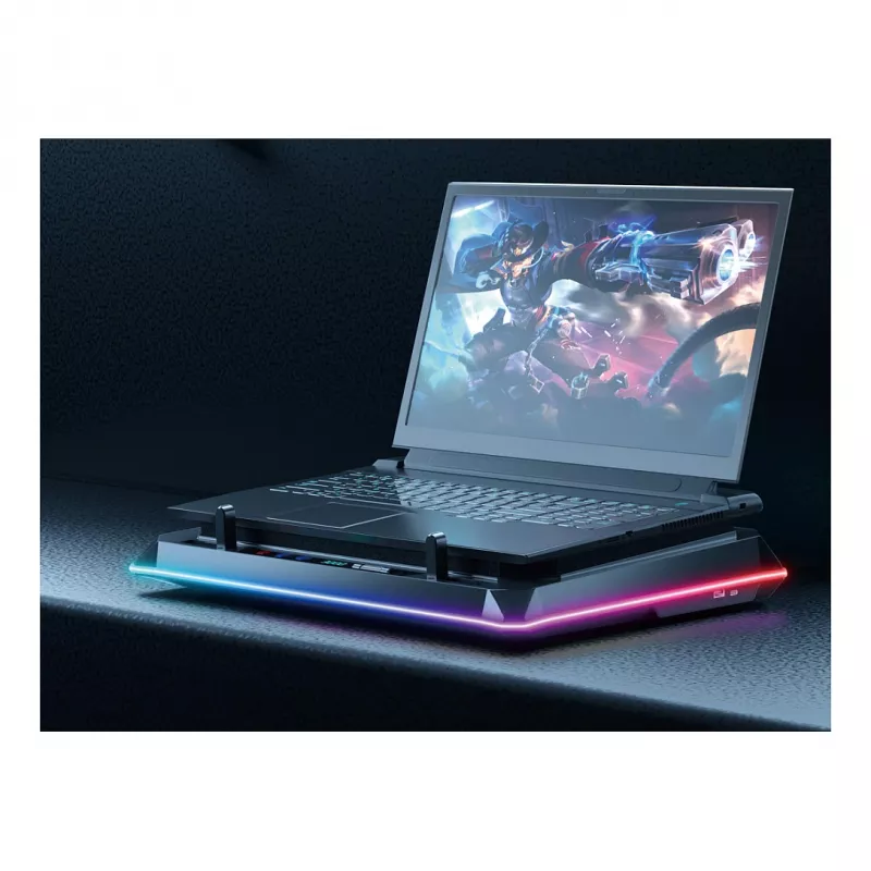 Conceptronic THYIA03B base refrigeradora para portátil USB-C con soporte para smartphone, RGB, 12V