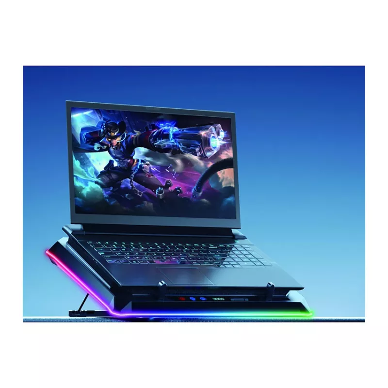 Conceptronic THYIA03B base refrigeradora para portátil USB-C con soporte para smartphone, RGB, 12V