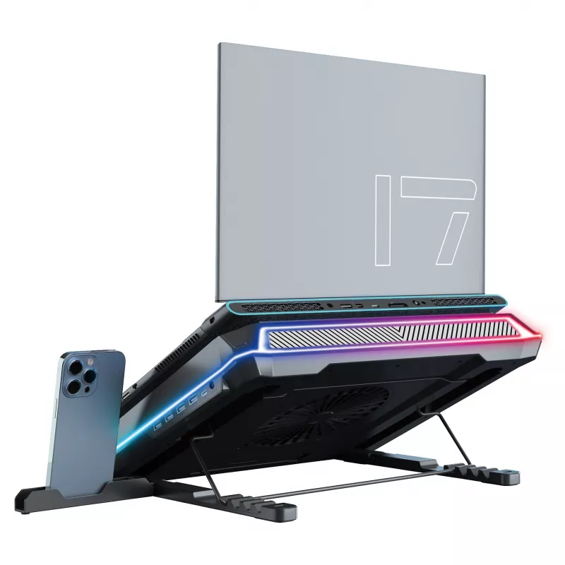 Conceptronic THYIA03B base refrigeradora para portátil USB-C con soporte para smartphone, RGB, 12V