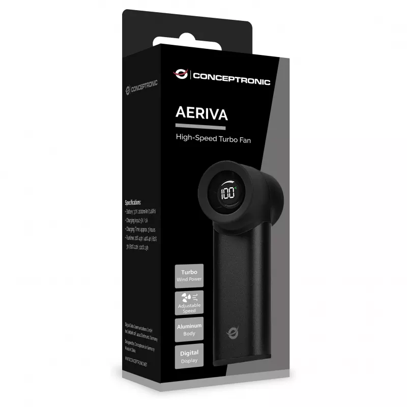 Conceptronic Turbo Ventilador de mano, USB-C a USB-A, aluminio, 5V, negro