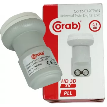 Convertidor LNB Twin CORAB C120TWN – 2 salidas, feedhorn de 40 mm, bajo ruido 0,1 dB, resistente a la intemperie tipo F
