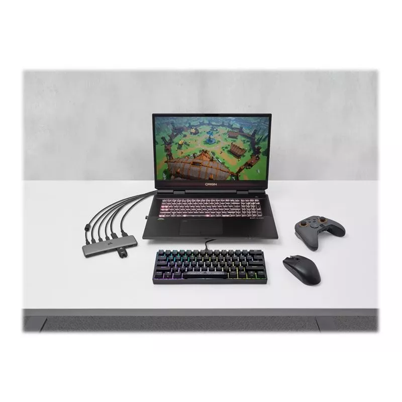 Hub USB-C Corsair USB100 de 7 puertos con 4 USB 3.0 Type-A y 3 puertos USB-C, 5 Gbit/s, aluminio, negro