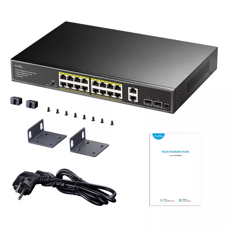 Cudy GS1018PS2 Switch Gigabit PoE+ de 16 puertos con 2 puertos uplink y 2 ranuras SFP 200W