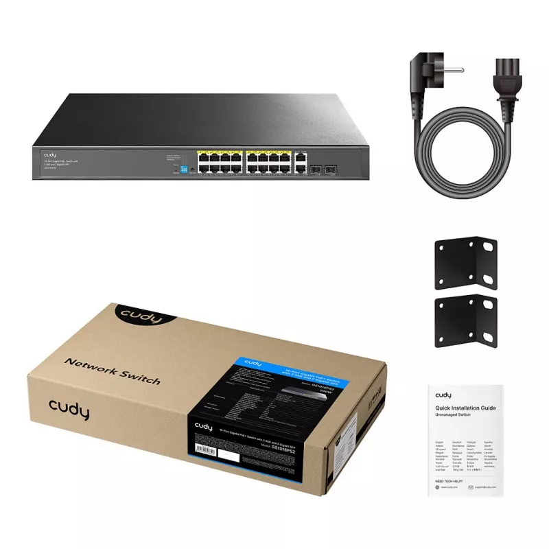 Cudy GS1018PS2 Switch Gigabit PoE+ de 16 puertos con 2 puertos uplink y 2 ranuras SFP 200W
